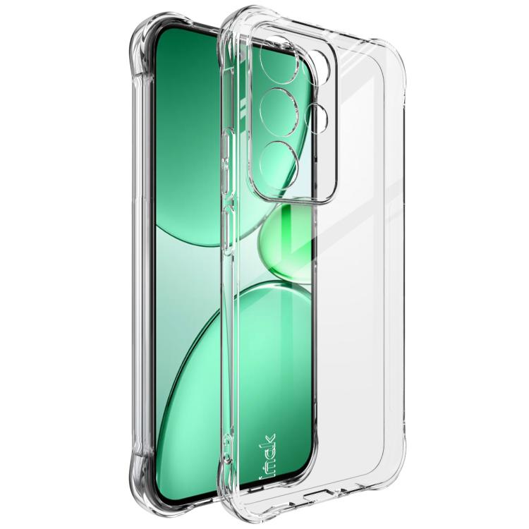 Clear airbag TPU phone case with camera cutouts; green phone screen visible through it