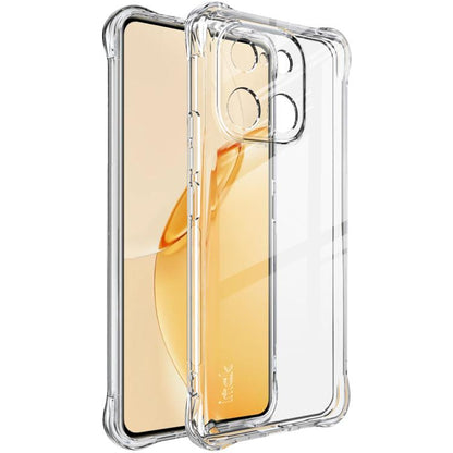 Clear airbag TPU phone case with camera cutouts; tan and orange phone screen visible through it
