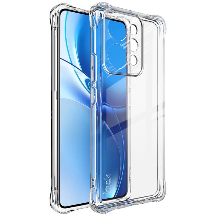 Clear airbag TPU phone case with camera cutouts; blue phone screen visible through it
