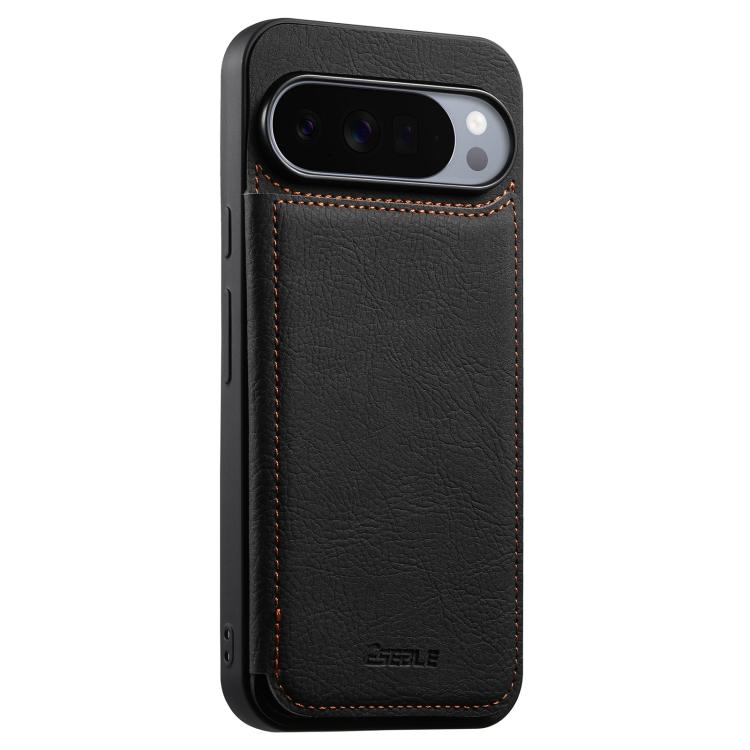 Black leather-style card slot phone case with stitched edge and camera cutout