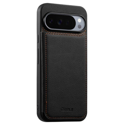 Black leather-style card slot phone case with stitched edge and camera cutout