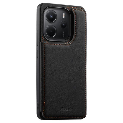 ESEBLE retro double-buckle card slot phone case, black leather-texture finish
