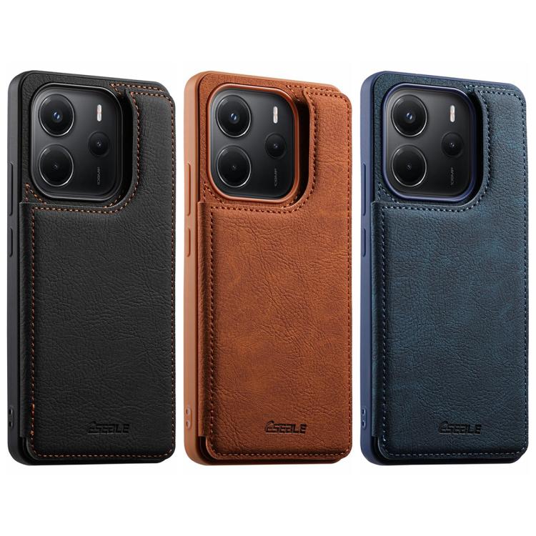 ESEBLE retro double-buckle card slot phone case set in black, brown, and blue