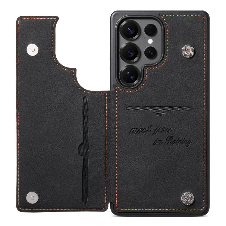 ESEBLE retro card slot phone case with stand flap and buckle, black