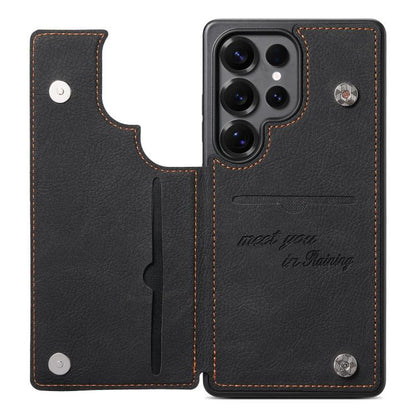 ESEBLE retro card slot phone case with stand flap and buckle, black