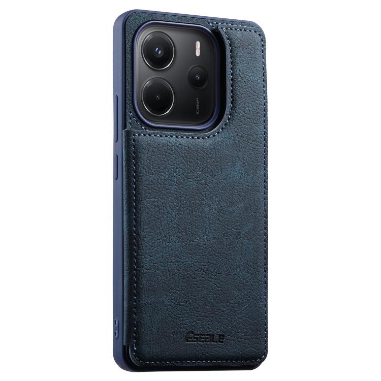 ESEBLE retro double-buckle card slot phone case, blue leather-texture finish