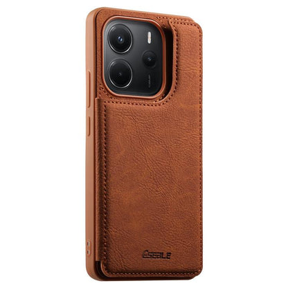 ESEBLE retro double-buckle card slot phone case, brown leather-texture finish