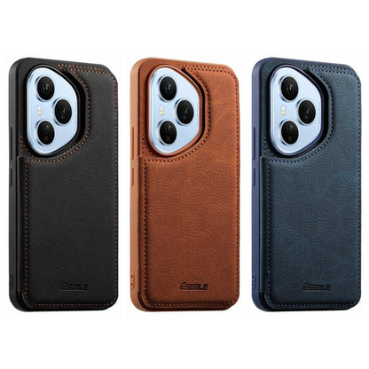 Leather card slot phone case set, black blue and brown colors, stitched trim, camera cutouts