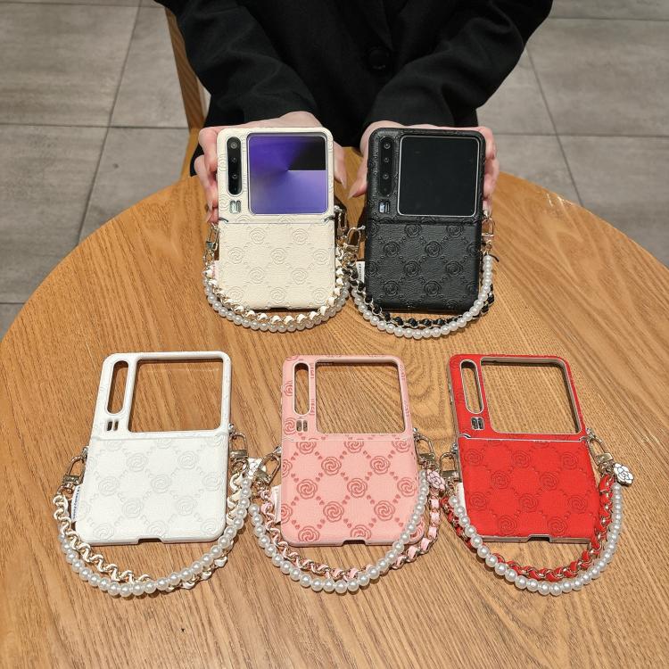 Assorted embossed rose phone cases with side buckle and pearl bracelet straps