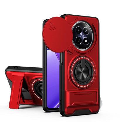 Red sliding magnetic phone case with lens window and camera ring protection