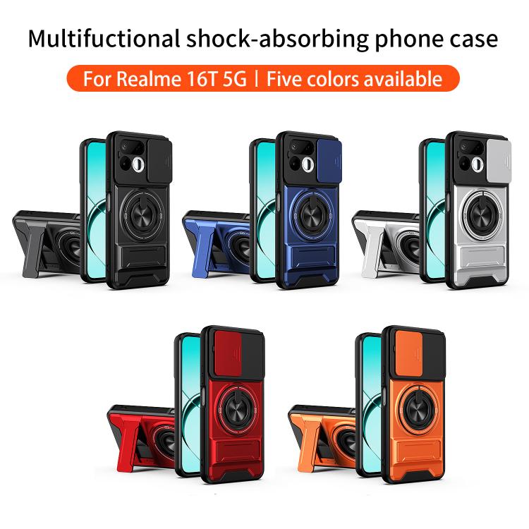 Multicolor magnetic ring phone case set with sliding window, shockproof protective covers