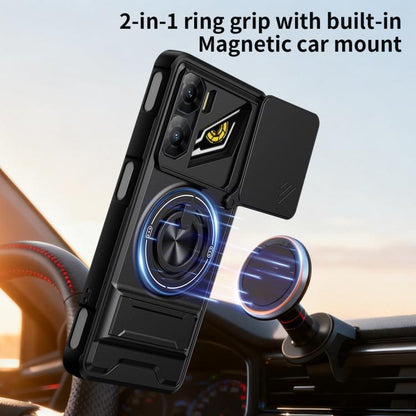 Black magnetic phone case with ring holder and built-in magnetic car mount