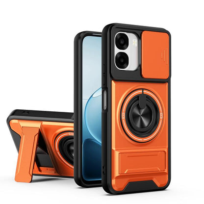 Shockproof magnetic phone case with sliding window and ring stand, orange back
