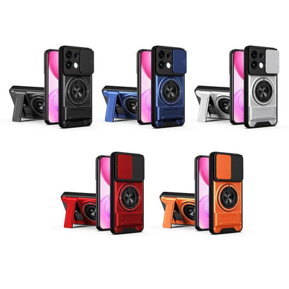 Multicolor phone cases with sliding camera cover and circular ring holder