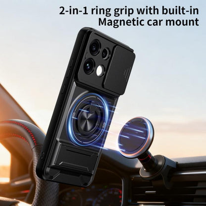 Black phone case with 2-in-1 ring grip and built-in magnetic car mount