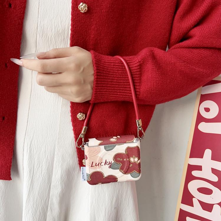 Lucky dog print phone case with wrist strap and metal clasp