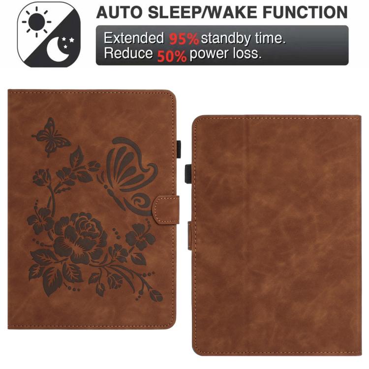 Brown embossed butterfly and flower folio tablet case with auto-sleep style flap.