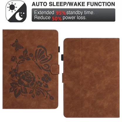 Brown embossed butterfly and flower folio tablet case with auto-sleep style flap.