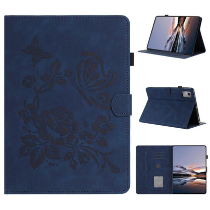 Embossed leather smart tablet case with butterfly and floral pattern, blue
