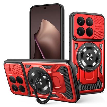 Armor phone case with MagSafe rotating ring stand, red with black details