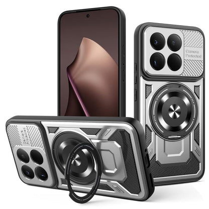 Armor phone case with MagSafe rotating ring stand, silver/gray with black details