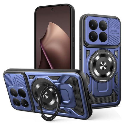 Armor phone case with MagSafe rotating ring stand, blue with gray details