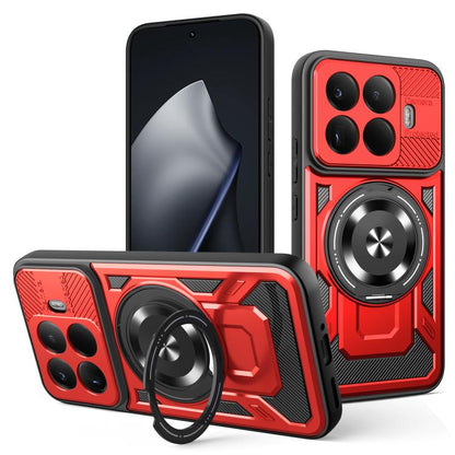 Armor phone case with rotating ring stand, red textured rugged bumper