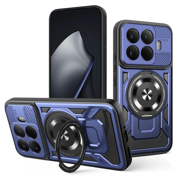 Armor phone case with MagSafe rotating ring stand, blue with gray details