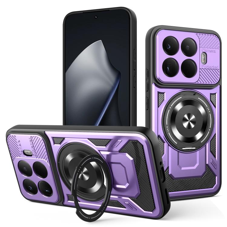 Armor phone case with MagSafe rotating ring stand, purple with gray details