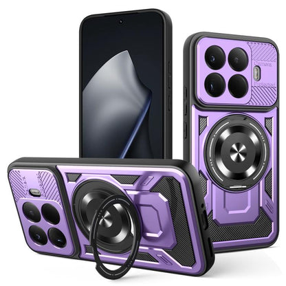 Armor phone case with MagSafe rotating ring stand, purple with gray details