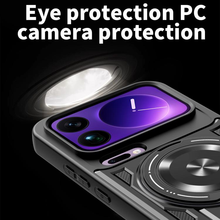 Armor phone case with camera lens guard and rotating holder ring, black.