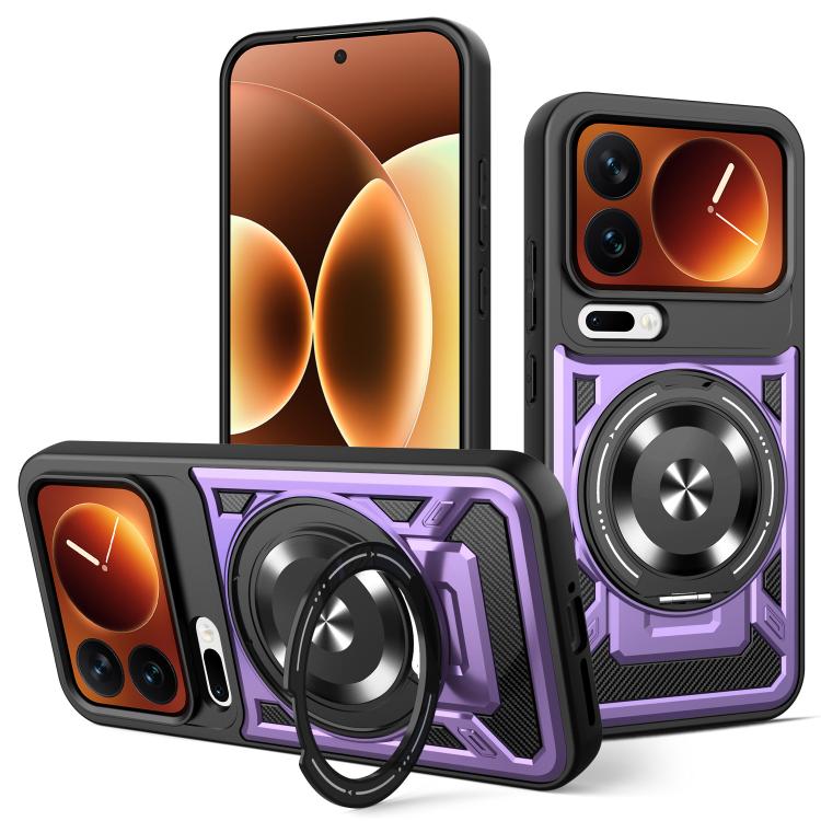 Armor phone case with rotating ring stand, purple and blue rugged protective design