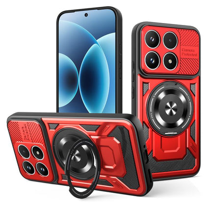 Armor phone case with rotating ring stand, red textured rugged bumper