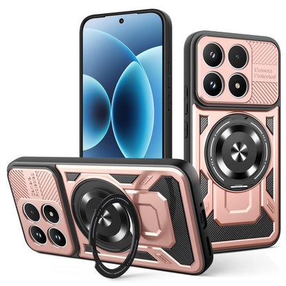 Armor phone case with rotating ring stand, rose gold textured rugged shell