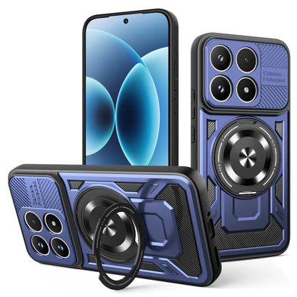 Armor phone case with rotating ring stand, dark blue textured rugged shell