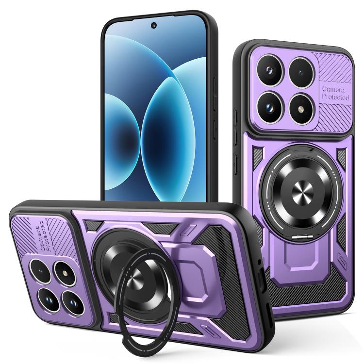 Armor phone case with rotating ring stand, purple textured rugged protective case