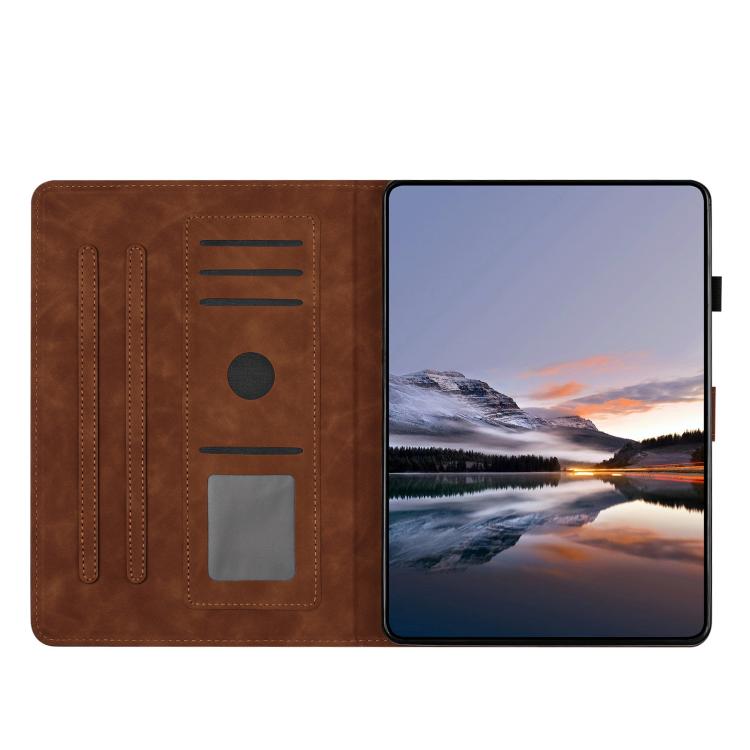 Brown folio tablet case with card slot panel and landscape viewing stand