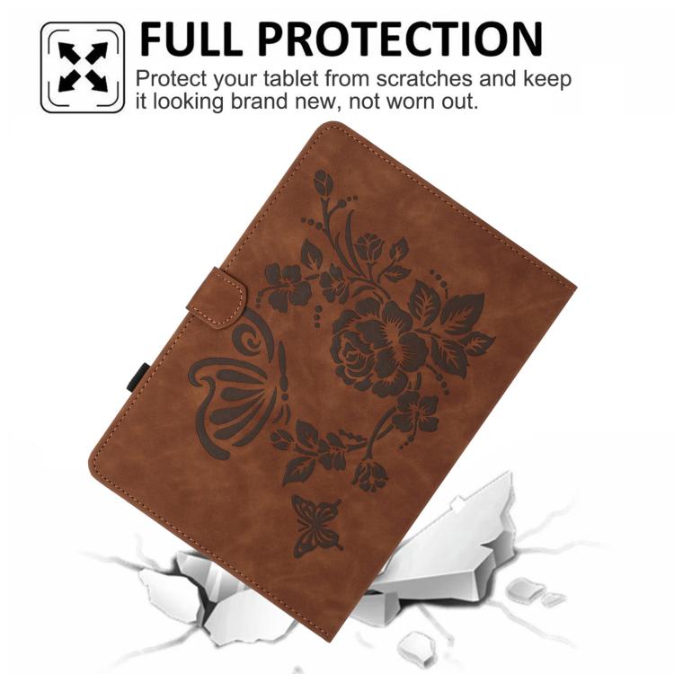 Brown floral butterfly embossed tablet case with protective cover design