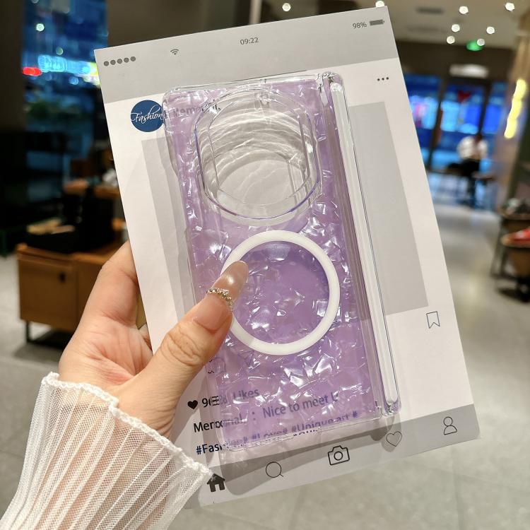 Shell Patterned Double Axis Magnetic Folding Phone Case, For Huawei Mate X7