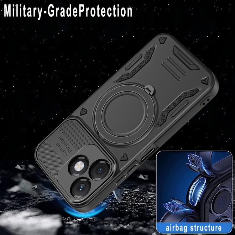 Black rugged TPU phone case with rotating finger ring holder for drop protection