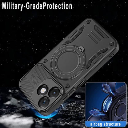 Black rugged TPU phone case with rotating finger ring holder for drop protection