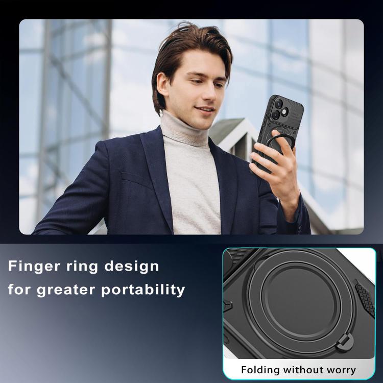 Rugged TPU phone case with finger ring holder on a phone
