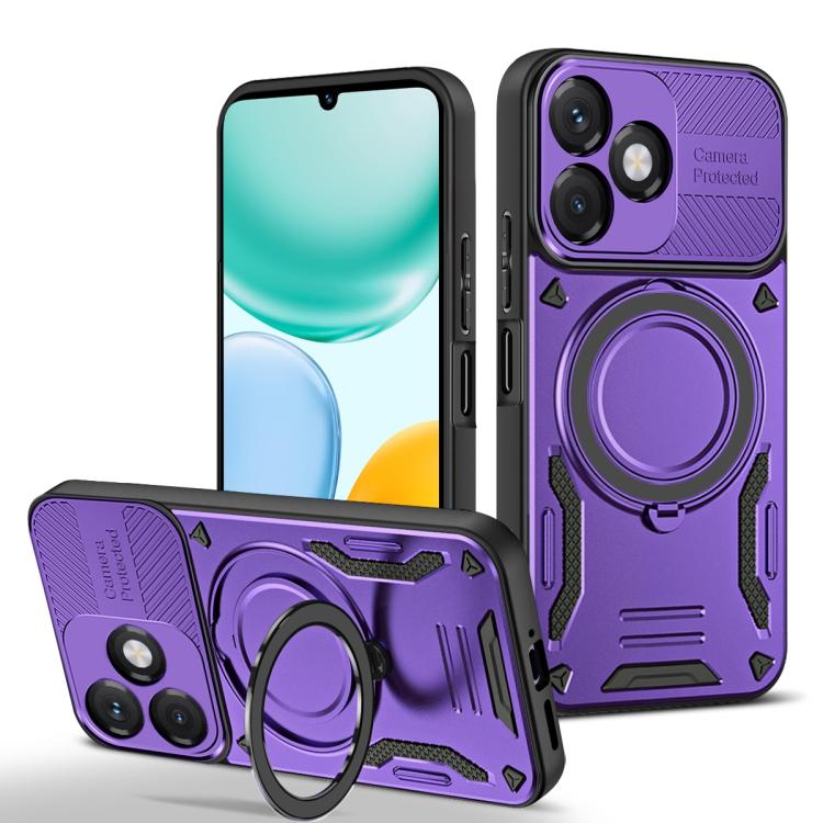 Purple TPU phone case with MagSafe ring stand, rotating holder, camera cover.