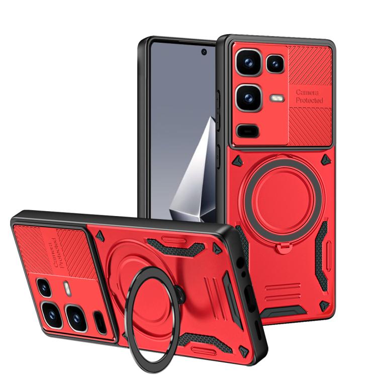 MagSafe TPU phone case with rotating ring holder, red with textured grip