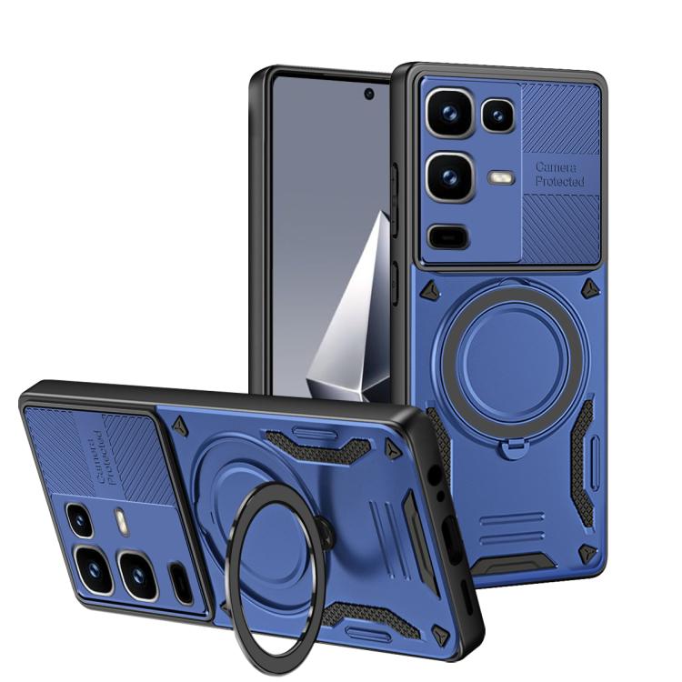 MagSafe TPU phone case with rotating ring holder, blue with textured grip