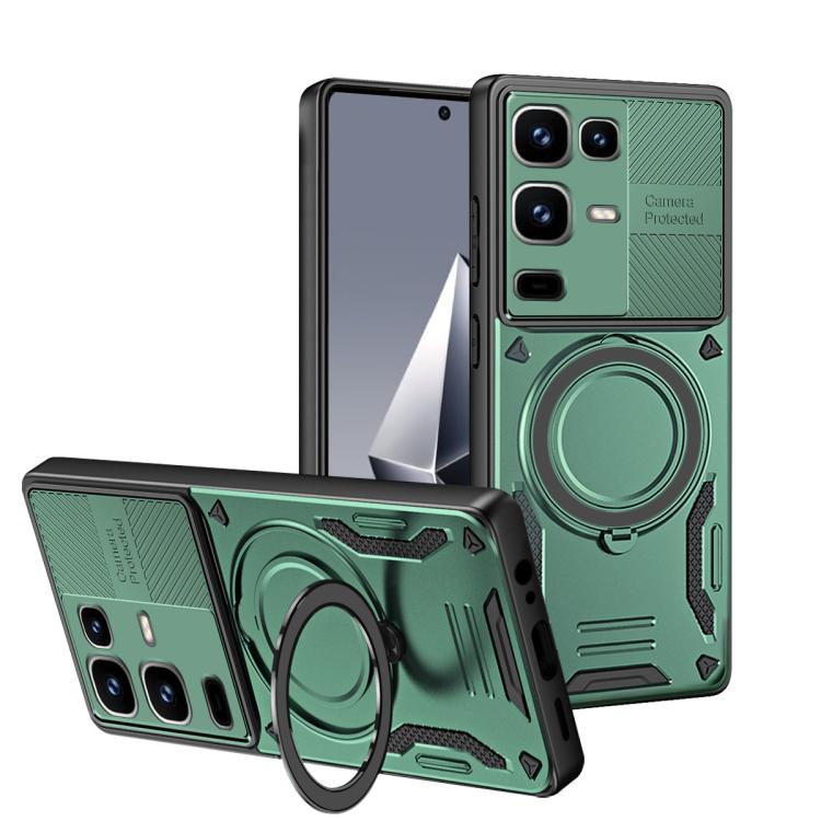 MagSafe TPU phone case with rotating ring holder, green with raised camera protection