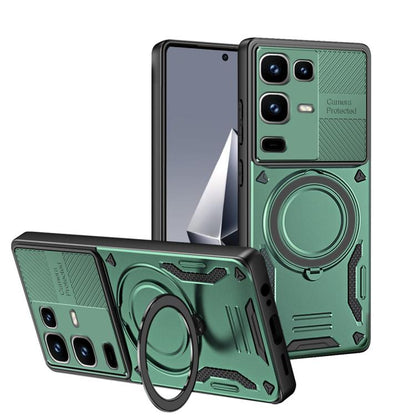 MagSafe TPU phone case with rotating ring holder, green with raised camera protection