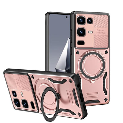 MagSafe TPU phone case with rotating ring holder, rose pink with raised camera protection