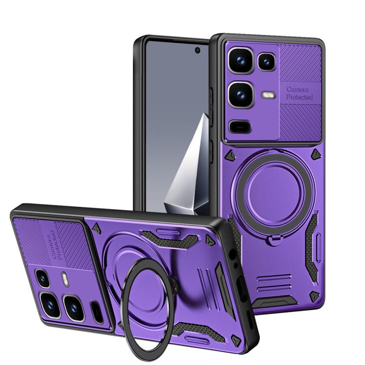 MagSafe TPU phone case with rotating ring holder, purple with raised camera protection