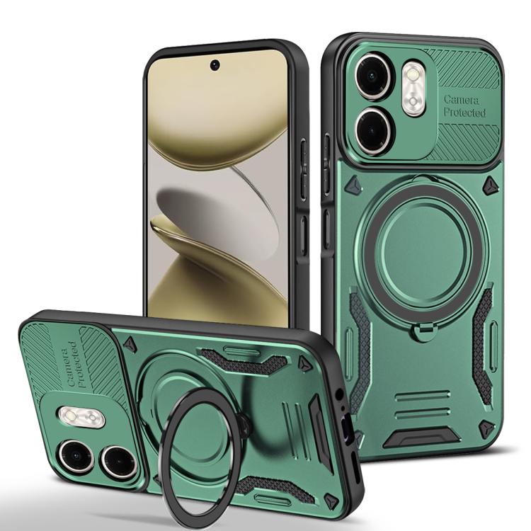 Green TPU phone case with rotating ring holder and camera cutouts